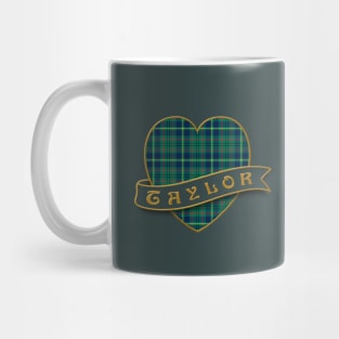 The TAYLOR Family Tartan Heart & Ribbon Retro-Style Insignia Design Mug